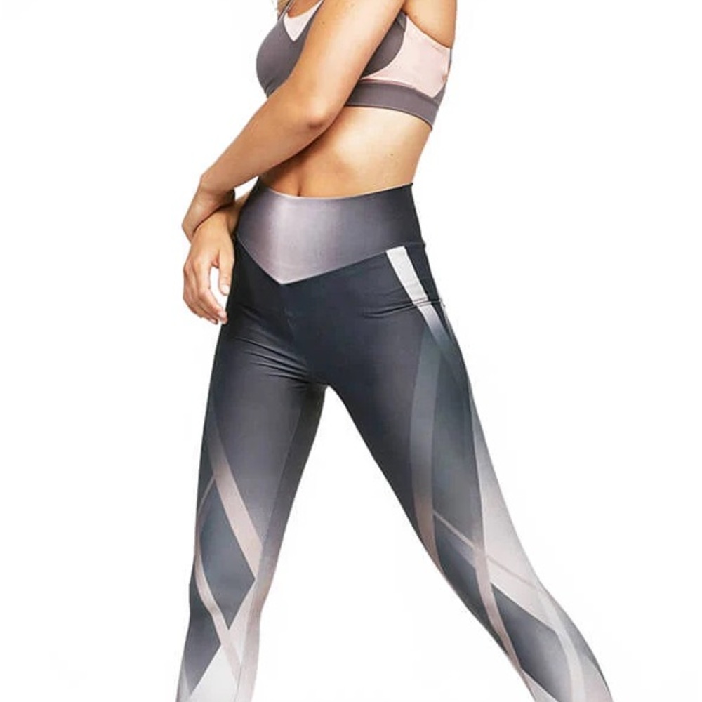 Gray Gradient Leggings with Mesh Panels